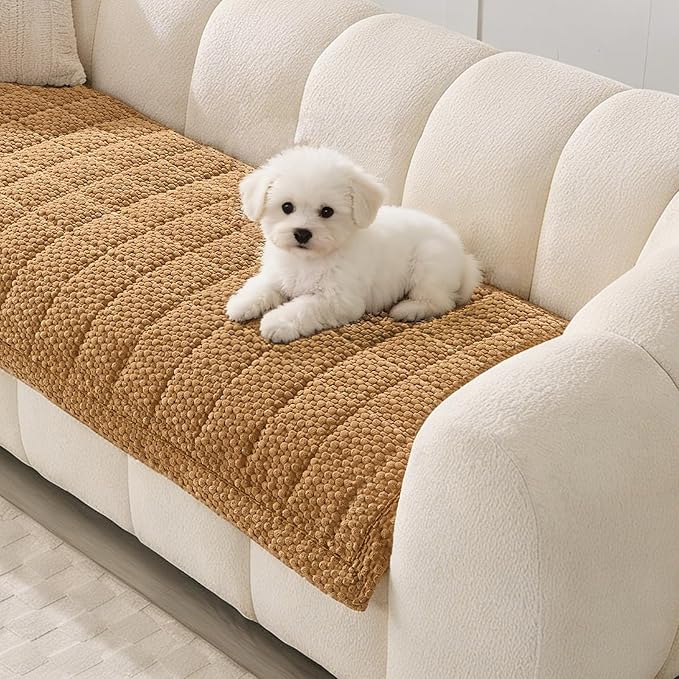 Waterproof Sofa Covers for Pets, Non Slip Fuzzy Couch Cover, Dog Furniture Bed Protector, Soft Plush Sofa Slipcover (Brown, 29"x83") - Image 2