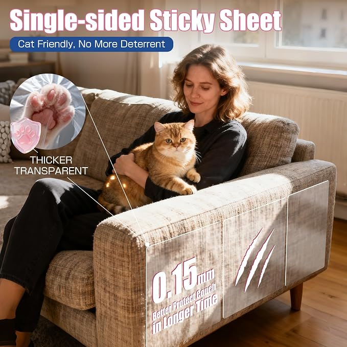 16PCS Cat Scratch Furniture Protector, Single Sided Couch Protectors Tape from Cats Claws Scratching, Transparent Sticky Sheets Proof Clawing Sofa Corner Protection Cover Anti Scratch for Furniture - Image 3