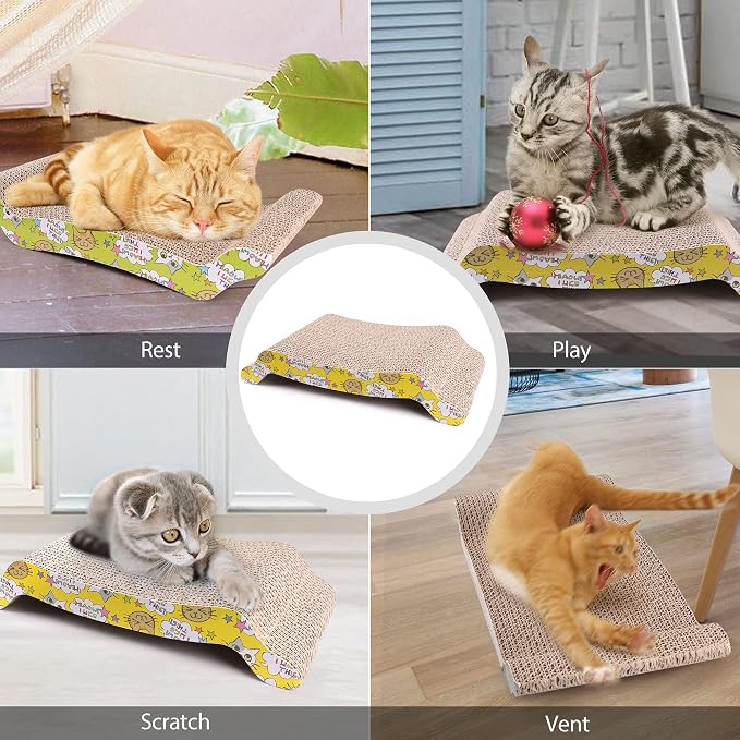 2 Pack Wave Cardboard Cat Scratcher, 17"x8.5" Curved Cat Lounge | Reversible Corrugated Cat Scratch Pad, Cat Couch Bed for Indoor Cats Natural Scratching Stretching Lounging, Includes Catnip - Image 6