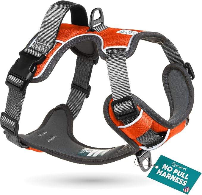Embark No Pull Dog Harness, Reflective Adjustable Training Vest, No Choke | Adjustable straps fit all dog breeds with sturdy hooks; 360° reflective trim, soft padded Harness Design for All Dogs by EmbarkHarnessCo