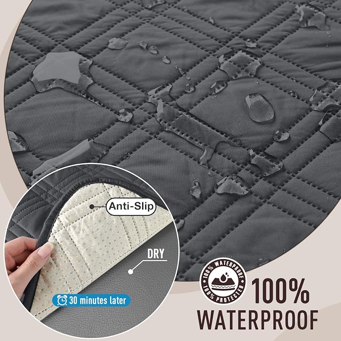 TAOCOCO Waterproof Couch Covers for Dogs, Non Slip Pet Sofa Cover, 3 Seater | Washable Couch Seat Covers with Arms for 3 Cushion Couch, Dog Couch Cover Protector, Pockets & Backless Design, Charcoal Gray - Image 4
