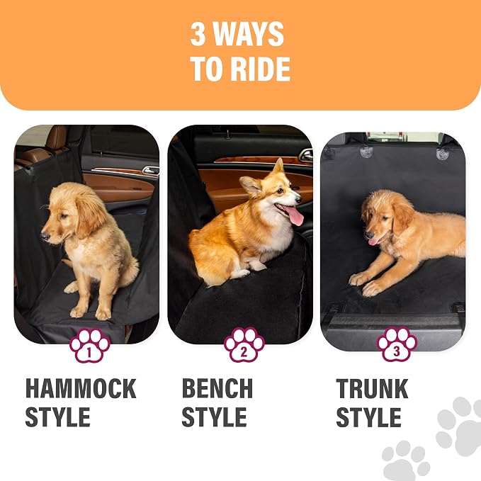 Active Pets Waterproof Hammock Standard Car Seat Cover, Fits Sedans Hatchbacks Crossovers Coupes Compact Vehicles, Secure Convertible Travel Bed Protects Backseat Cargo from Dogs, Black w/Orange Trim - Image 6