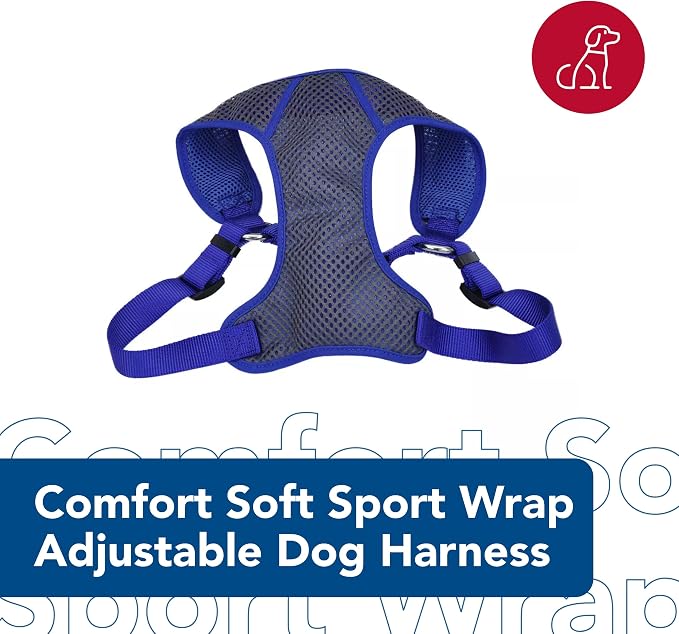 Coastal Pet Comfort Soft Sport Wrap Adjustable Dog Harness - Large & Small Dog Harness - Durable Harness for Dogs with Mesh Chest Pad - Grey with Blue, 5/8" x 16-19" - Image 2