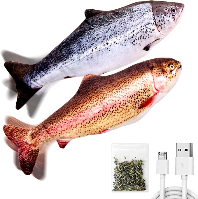 TOOGE 2 Pack 9" Floppy Fish Cat Toys with SilverVine and Catnip for Indoor Cats Interactive Flopping Fish Cat Kicker Catnip Toys for Cats Puppy Small Dogs (Salmon + Rainbow Trout) by TOOGE