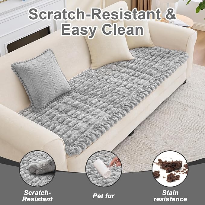 Waterproof Dog Couch Cover, Non Slip Pet Sofa Protector, Thick Fuzzy Couch Cover for Dogs, Machine Washable Furniture Protector, Scratch Resistant Pet Couch Mat(Light Gray, 28" x 59"/70 x 150cm) - Image 5
