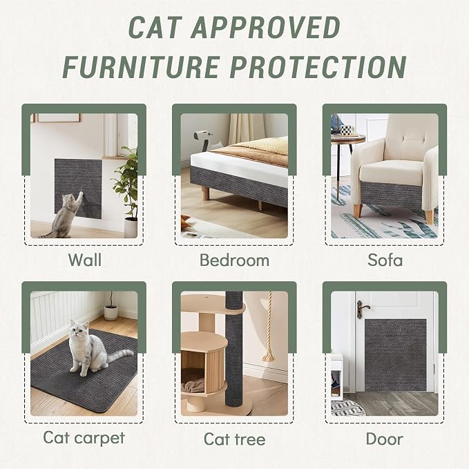 SEPAZON Cat Scratching Carpet Mat, Self-Adhesive Couch Furniture Protector | 78.7x15.8In Thickened, Cat Scratch Post/Tree Covered Pad Replacement, Shield for DIY Shelf Steps Couch Corner Wall, Darkgrey - Image 7