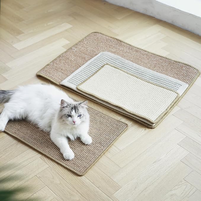 FUKUMARU Cat Scratcher Mat, 23.6 X 15.7 Inch Natural Sisal Cat Scratch Mat | Horizontal Cat Scratching Pad Mat Floor Rug with Sticky Tapes, Cat Wall Scratcher for Indoor Cats, Protect Carpet, Thicken - Image 7