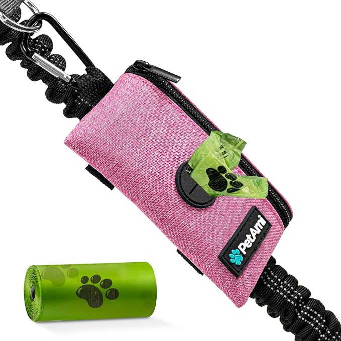 PetAmi Dog Poop Bag Holder for Leash, Pet Waste Bag Dispenser, Pink | Soft Dog Poop Bag Holder Clips to Leash, Harness, Belt Storage for Treat Key, Pet Bag Dispenser, Doggy, Doggie by PetAmi