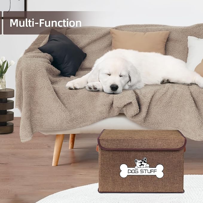 Dog Toy Basket with Lid, Collapsible Box for Pet Accessories | Storage Bin for Living Room, Fabric Container with Handle, Organizer for Small Medium dogs, Coffee - Image 6