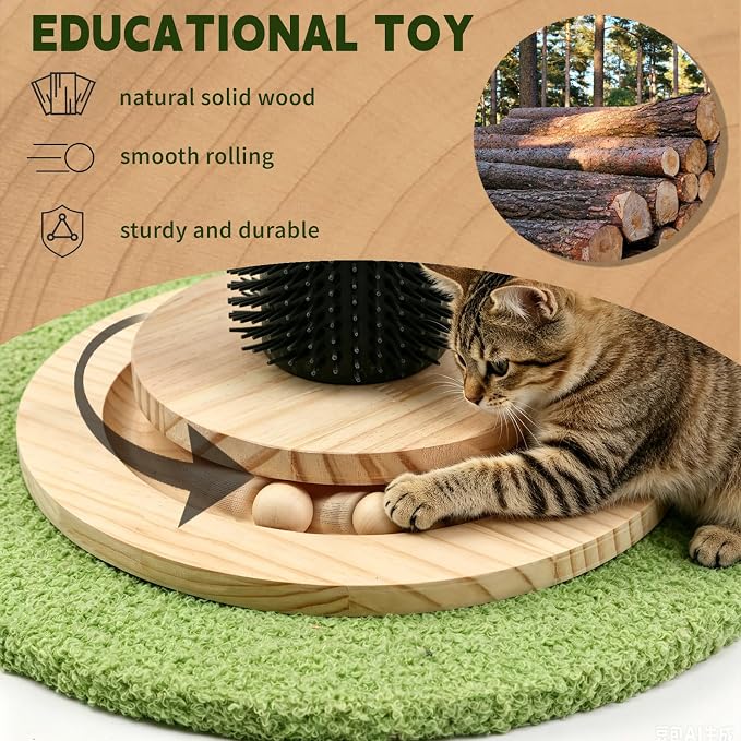 39.4'' Tall Cat Scratching Post,3.5 Inch Wide Sisal Cat Scratcher Tree with Leaves,Interactive Cat Toys for Indoor | Solid Wood Base Stable Scratch Tower Interactive Toy Self Groomer Climbing Pole Full Body Stretching Artificial Plant - Image 2