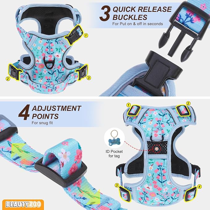 BEAUTYZOO No Pull Dog Harness and Leash Set, Step in Puppy Pet Vest, Small | Reflective with Handle, Adjustable Soft Padded, Easy Control for Walking, No Choke Escape Proof, Lightweight, Blue - Image 6
