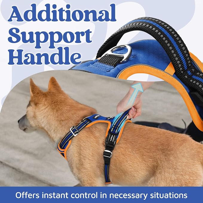 rabbitgoo Dog Harness for Large, No Pull 3 Buckles Easy On & Off | Soft Padded, Walking with Control Handle, Adjustable and Reflective, Royal Blue & Orange, Large - Image 4