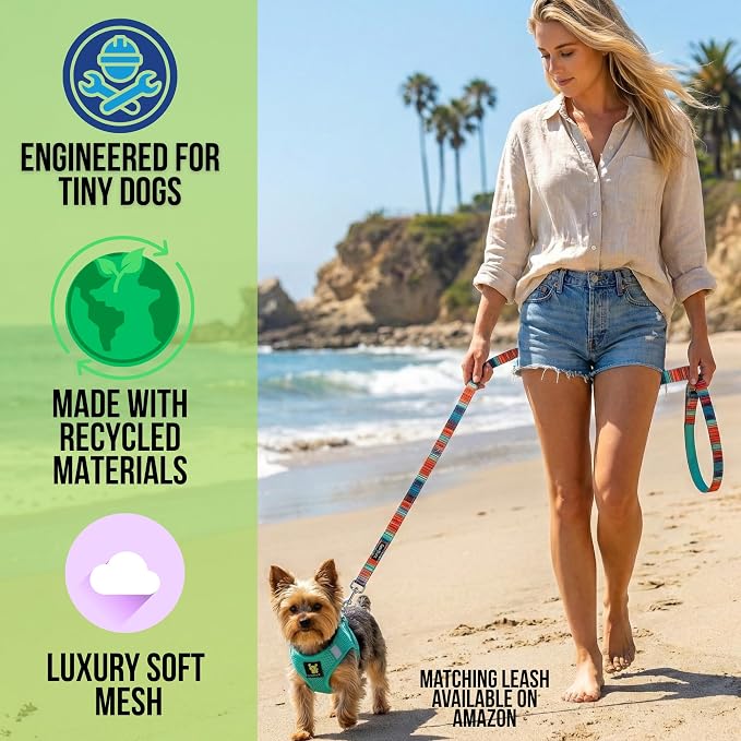 EcoBark Teacup Dog Harness, Step in Mesh Soft Vest, Mint Turquoise, XXS | Luxury, No Choke, Breathable, Eco Friendly Recycled Padded Halter For XS, Puppy, Chihuahua & Yorkie Dogs, Dog Harnesses - Image 2