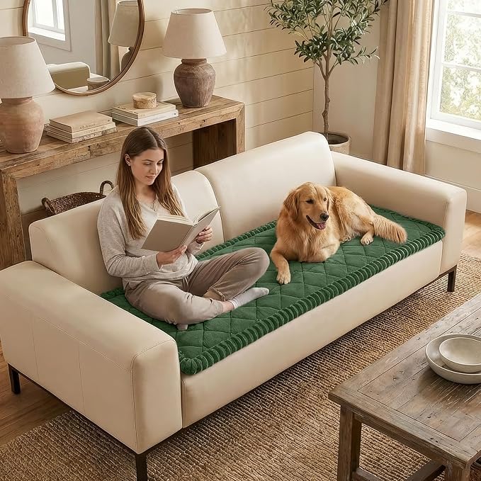 Smiry Non Slip Couch Cover for Dogs, Fuzzy Plush Pet Sofa Protector | Washable Furniture Cover for Large Dogs & Cats, Scratch & Dirt Resistant, For Sectional Sofa, Green, 43"x63" - Image 3