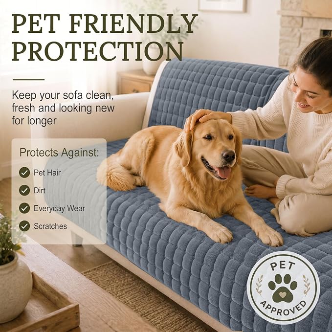 Smiry Velvet Couch Cover for Dogs, Non Slip Soft Sofa Protector for Pets | Washable Sofa Cover for Cats, Cozy Furniture Protector Against Pet Hair, Scratches, Fits Sectional Sofa(Grey, 36"x94.5") - Image 6
