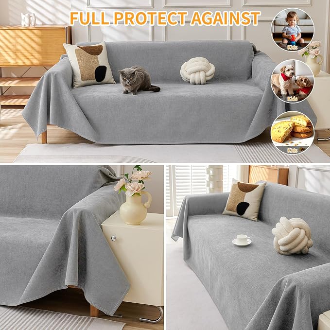 Deep Dream Waterproof Couch Covers for 3 Cushion Couch, Cat-Scratch Resistant Sofa Cover, Pet Friendly Anti Slip Sofa Slipcovers Furniture Protector Washable Sofa Covers, 91" x 118", Light Grey - Image 4