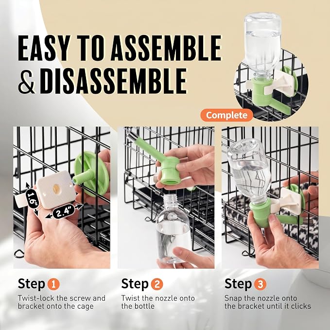 Choco Nose No-Drip Water Bottle for Small Dogs & Cats (10–25 lb) - Leak-Proof Patented 16mm Nozzle Helps Prevent Mess & Spills, BPA Free, Easy to Install Cage & Crate Mount Feeder, 10.2 fl oz (C590) - Image 7