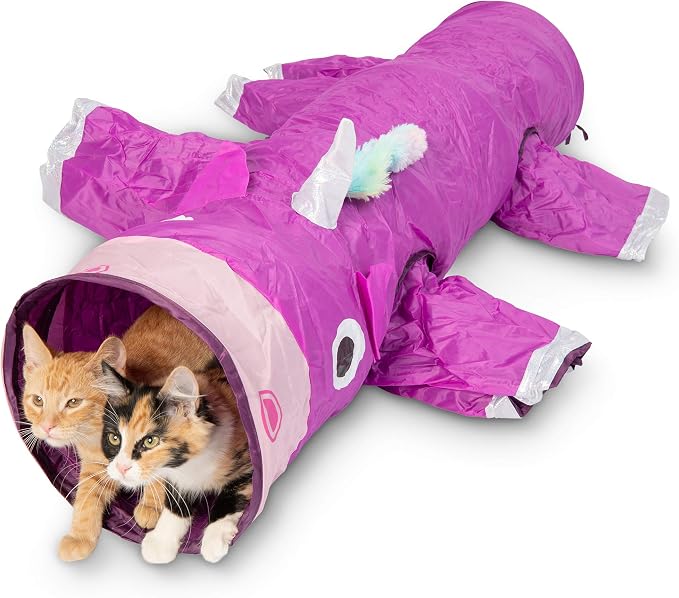 Pet Craft Supply Magic Mewnicorn Multi Cat Tunnel Boredom Relief Toys with Crinkle Feather String for Dogs, Cats, Rabbits, Kittens and Guinea Pigs for Hiding Hunting and Resting by PetCraftSupplyCo