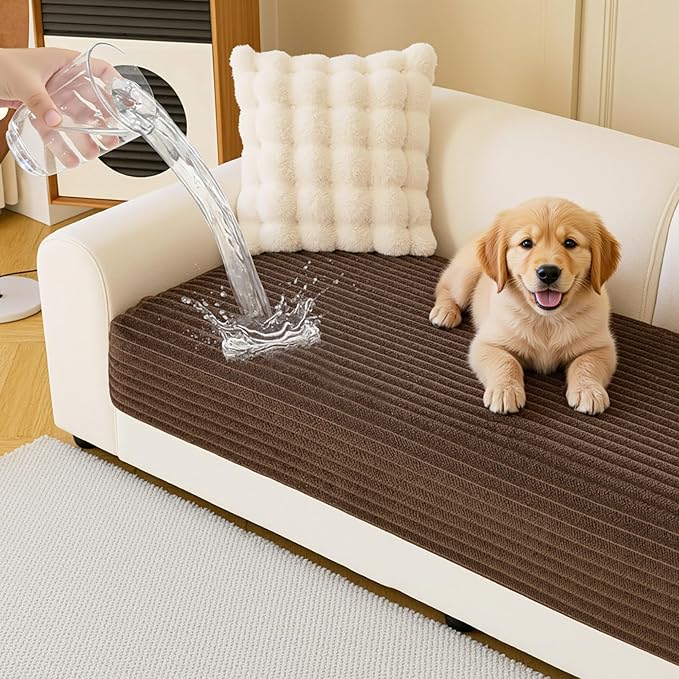 MYSKY HOME 100% Waterproof Couch Cover, Couch Covers for Sectional Sofa, Sofa Covers Washable Love Seat Couch Cover, Pet Couch Covers for 2 Cushion Sofa, Non Slip Dog Bed Cover, Chocolate, 35"x63" by MYSKYHOME