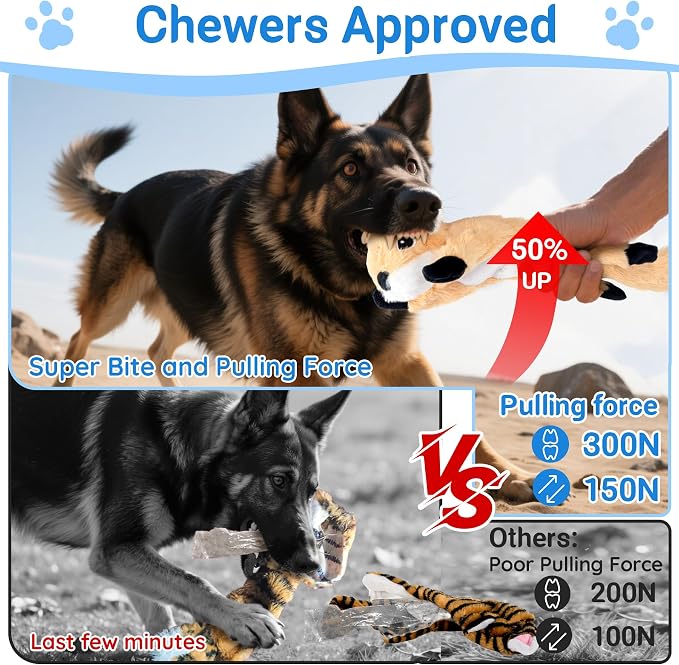 LECHONG 5-Pack Fluff-Free Squeaky Dog Toys - Crinkle No-Stuffing Body & Lightly Filled Head with Treat Hiden Pocket, Dog Toys Bundle for Aggressive Chewers Small Medium Large Dogs to Keep Them Busy - Image 3