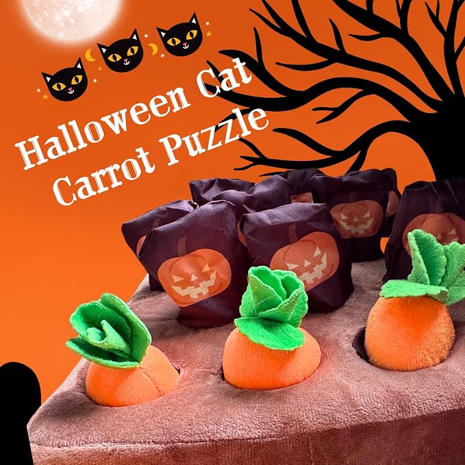 CECE PAW Carrot Patch Cat Toy Halloween Edition, Mat Pocket with Pumpkin Design, 12 Squeaky Carrot with Pockets and 4 Cute Catnip Toys for Indoor Cats Kicking and Biting - Image 5
