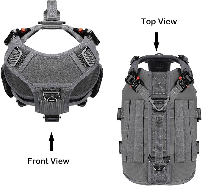 ICEFANG No Pull Tactical Dog Harness for Small Dogs,Adjustable Dog Vest | Control Handle,MOLLE Panel,Front Hook,3 Leash Clips,Soft Padded,for walking training,Grey,Small - Image 2