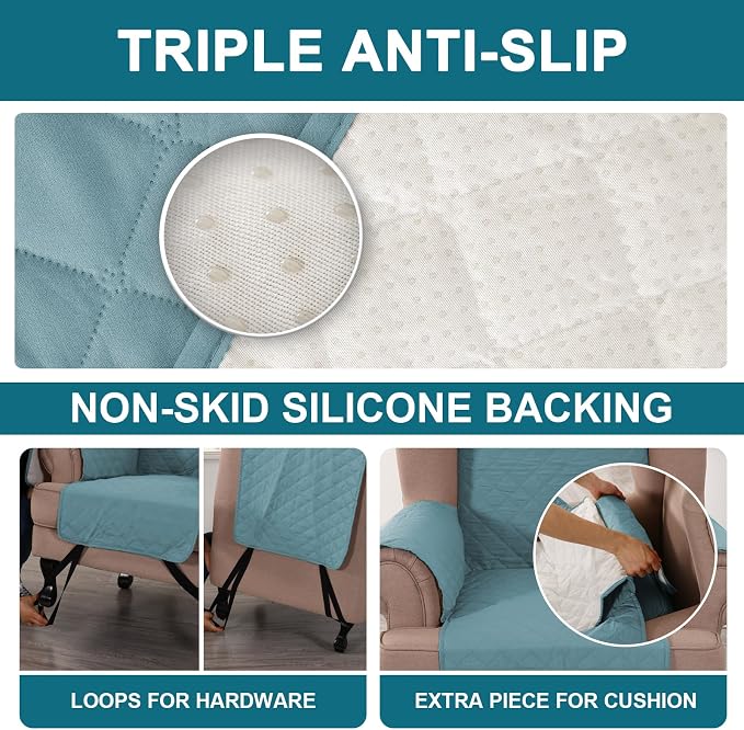 Turquoize 100% Waterproof Wing Chair Cover Wing Armchair Slipcovers Chair Couch Protector Triple Non-Slip Sofa Slipcover Furniture Protector for Pets, Kids,Dog (Wing Chair, Stone Blue) - Image 4