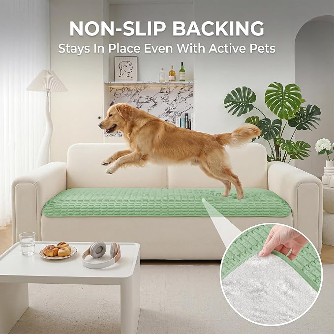 Foxdecor Couch Cover for Dogs Sofa Covers Non Slip Couch Pad Pet Friendly | Pet Couch Covers Washable Sofa Protector, Furniture Cover Couch Seat Protector for Living Room, Sage Green 32x82 Inch - Image 4