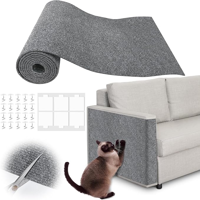 Cat Scratch Furniture Protector - 40" x 15.8" Trimmable Self-Adhesive Cats Claws Scratch Pads, DIY Cat Climbing Couch Protector for Scratch Post Cat Tree Replacement Indoor (Light Gray) by Inchoco