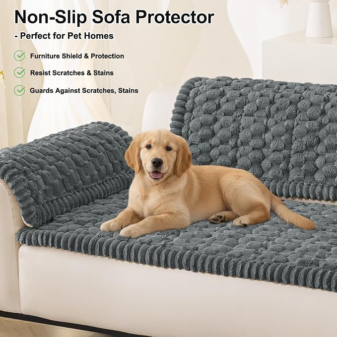 Smiry Non Slip Couch Covers for Dogs, Scratch Resistant Pet Sofa Protector | Machine Washable Soft Fuzzy Thick Furniture Cover for Sofa Loveseat Sectional Large Dogs, Dark Grey, 27.6" x 47" - Image 10