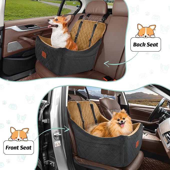 Lealchum Dog car seat for Medium Dogs,Easy to Install with Adjustable Straps,Anti Slip Bottom pet car Bed,Fully Detachable and Washable pet Travel Bed (Black/Coffee, Medium) - Image 6
