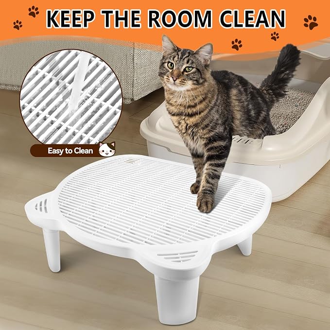 Litter Box Step Adjustable Cat Step with Filter Function, White | Elevated Double Layer Litter Box Ramp for Kitten & Old Cats, Easy Cleaning Litter Box Step Stool for Automatic Cat Litter Box - Image 6