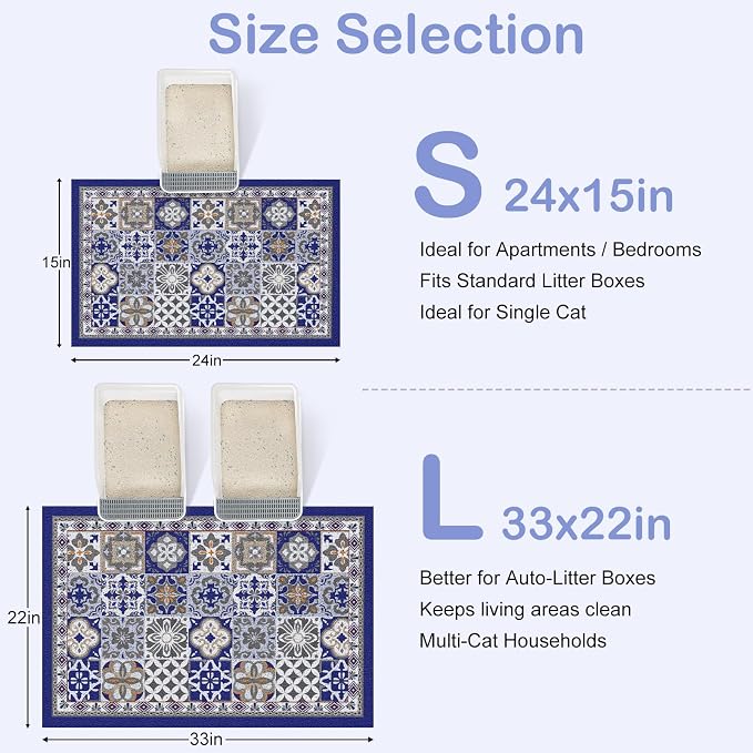 24"x15" Cat Litter Mat Waterproof Non-Slip Litter Trapping Pad | Soft Mesh Litter Box Mat With A Decorative Pattern Captures Scatter Effectively To Keep Floors Clean And Tidy - Image 2