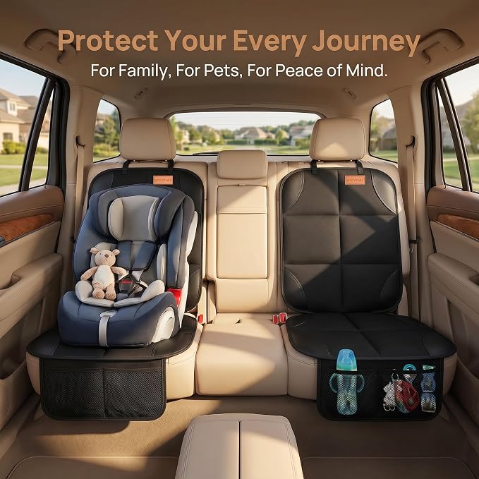 SMART ELF 2 Pack in Gift Box Car Seat Protector (Black) | Thickest Padding and Non-Slip Backing Mesh Pockets for Baby and Pet, Sedan SUV Truck - Image 6