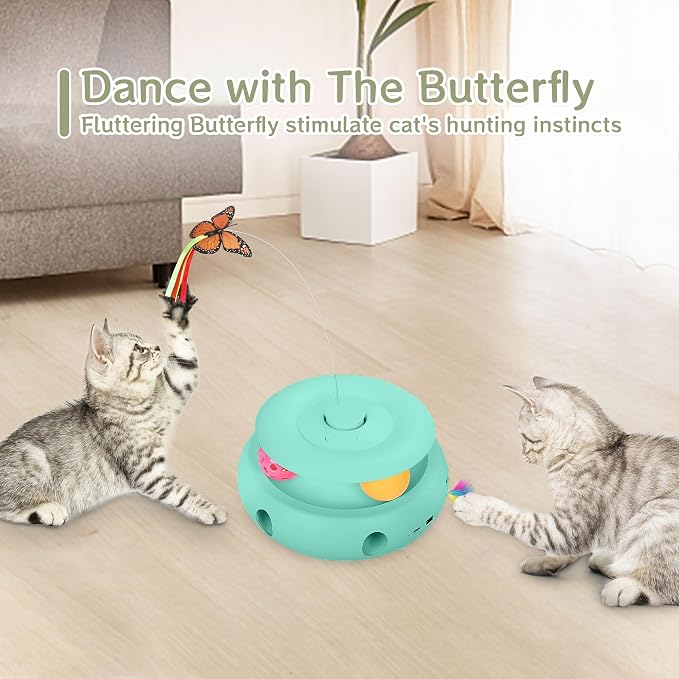 3-in-1 Interactive Cat Toys for Indoor Cats, Blue | Rechargeable Automatic with Fluttering Butterfly,Smart Sensor 6 Holes Mice Whack-A-Mole and Track Ball - Image 6