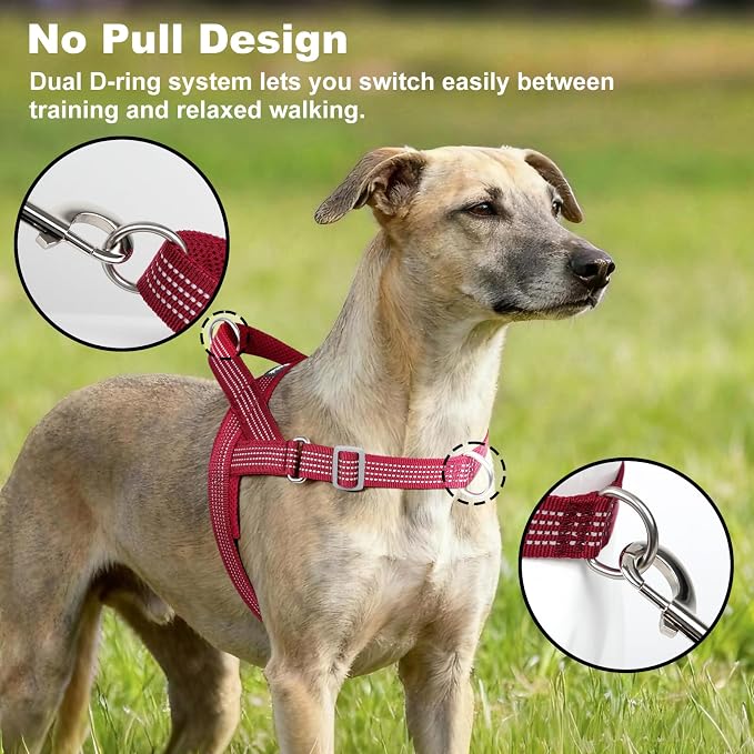 No Pull Dog Harness with Handle, Adjustable Soft Mesh Padded Vest | Reflective Walking Harness with Front Clip for Small Medium Large Dogs, Quick Fit No Escape for Training, Red, L - Image 2
