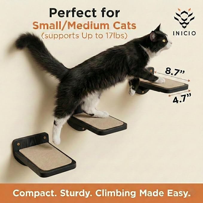 INICIO Cat Wall Steps, Set of 3, Black | 8.7"x4.7", Floating Steps, For Climbing or Playing - Image 2