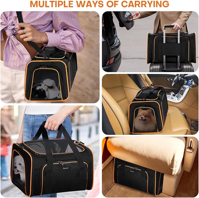 Pet Carrier, Large Soft Sided Expandable Travel Carrier with Steel Frame, Anti-Scratch Mesh, Removable Fleece Pad and Pockets for Cats, Dogs and Small Animals up to 15 lbs (Black, 5 Sides Expandable) - Image 2