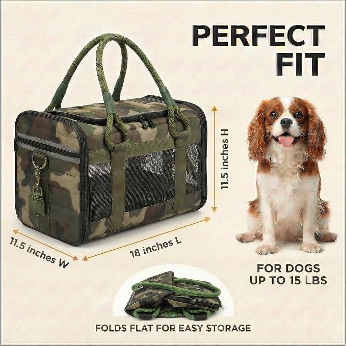 Soft-Sided Dog & Cat Carrier | for Car Rides, Vet Visits, Errands & Daily Outings | Fits Small Dogs & Cats Up to 15 lbs | 18" L x 11.5" H | Yorkies, Chihuahuas & More - Image 3