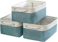 TheWarmHome Fabric Storage Bins Baskets for Organizing,Sturdy Storage Basket W/Handles, Decorative Foldable Storage Baskets for Shelves Closet Nursery Toy (White&Teal, Medium - 3 Pack) by TheWarmHome