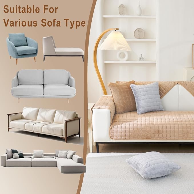 Couch Cover for Dogs,Velvet Non-Slip Couch Covers for Sofa Washable | Sofa Slipcovers for 3 Cushion Couch, Furniture Protector for Pet, L Shaped Sectional Couch Cover Khaki, 36"X63" (Only 1 Pcs) - Image 6