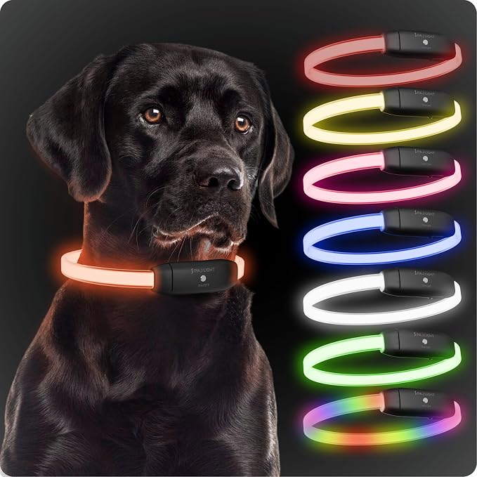 PAJ Light LED Dog Collar for Medium & Large Dogs | USB Rechargeable - Waterproof - 7 Light Colors - Flash Mode - Cut-to-Fit Length by PAJGPS