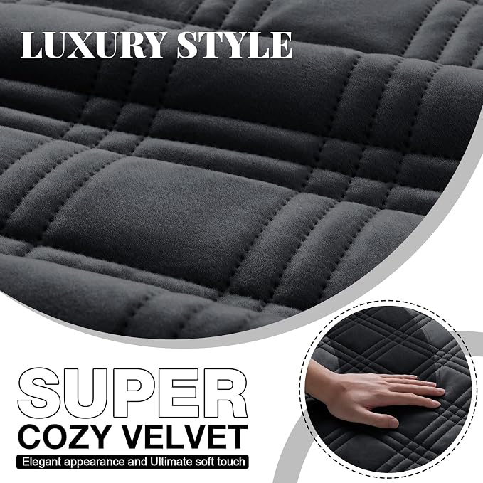 TAOCOCO 100% Waterproof Recliner Chair Cover, Recliner Covers for Recliner Chair with Pocket, Non Slip Reclining Chair Cover Furniture Protector for Kids, Pets(23.6'', Black-Velvet) - Image 2