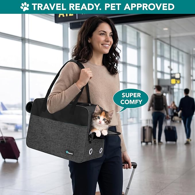 PetAmi Dog Purse Carrier for Small Dogs Cats, TSA Airline Approved Soft-Sided Pet Carrier with Pockets, Ventilated Travel Tote Bag with Bed & Shoulder Strap, Puppy Kitten, Max 12 lbs, Heather Charcoal - Image 6