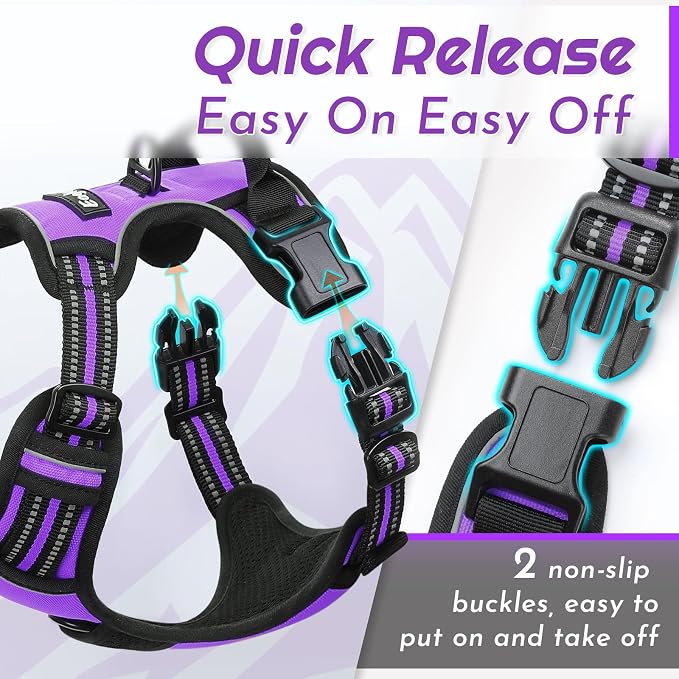 Eagloo Dog Harness for Large Dogs, No Pull Pet Vest with 2 Leash Clips | No Choke with Handle, Adjustable Comfort Fit, Reflective Strips, Easy Walking Control, Purple, Large - Image 5