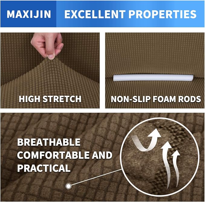 MAXIJIN Stretch Loveseat Sofa Slipcovers 1 piece Love Seat Couch Covers for 2 Cushion Couch Non Slip Sofa Cover Washable Dog Cat Proof Furniture Protector Pet Friendly (Loveseat, Brown) - Image 5