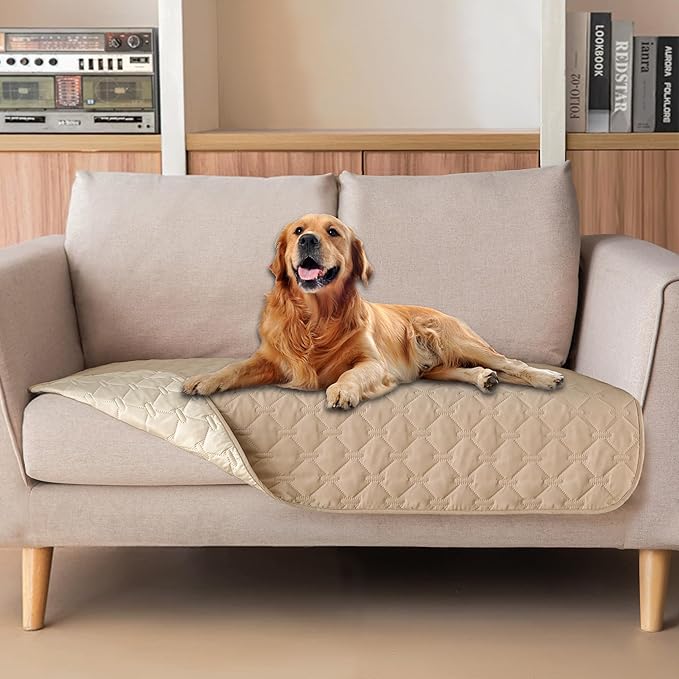 gogobunny 100% Double-Sided Waterproof Dog Bed Cover Pet Blanket Sofa Couch Furniture Protector for Puppy Large Dog Cat, Reversible (32x53 Inch (Pack of 1), Dark Beige/Light Beige) by gogobunny