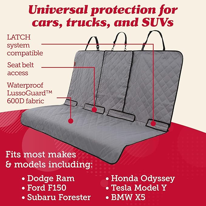 Lusso Gear Car Seat Cover & Protector for Dogs - Non-Slip Waterproof Seat Covers for Trucks & Cars - Universal Fit Dog Backseat Protector - Machine-Washable Pet Travel Accessories - Gray, Large - Image 2
