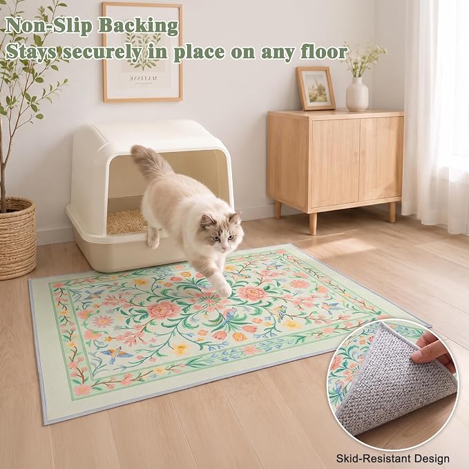 Bienbee Cat Litter Mat, 2PCS 33"x22" Machine Washable Litters Box Mats Non-Slip &Waterproof Cat Litters Trapping Mats Easy to Clean Mat for Litter Box Less Waste Protects Floors Pastel Green L - Image 3