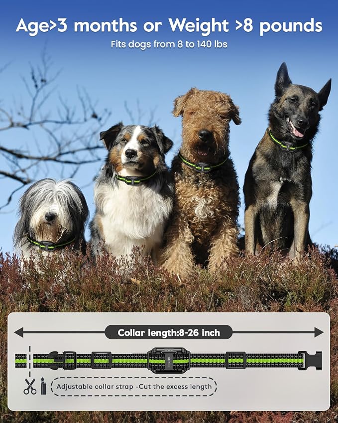 SLOPEHILL Dog Training Collar,4200FT Remote Shock Collar for Dogs 8-140lbs | IP68 Waterproof e Collar with Beep, Vibration, Safe Shock, Light ,No Shock Modes,Dog Collar with Removable Prongs,Green - Image 6
